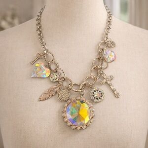 Sandra Ling Gold and Silver Tone Statement Charm Necklace Signed